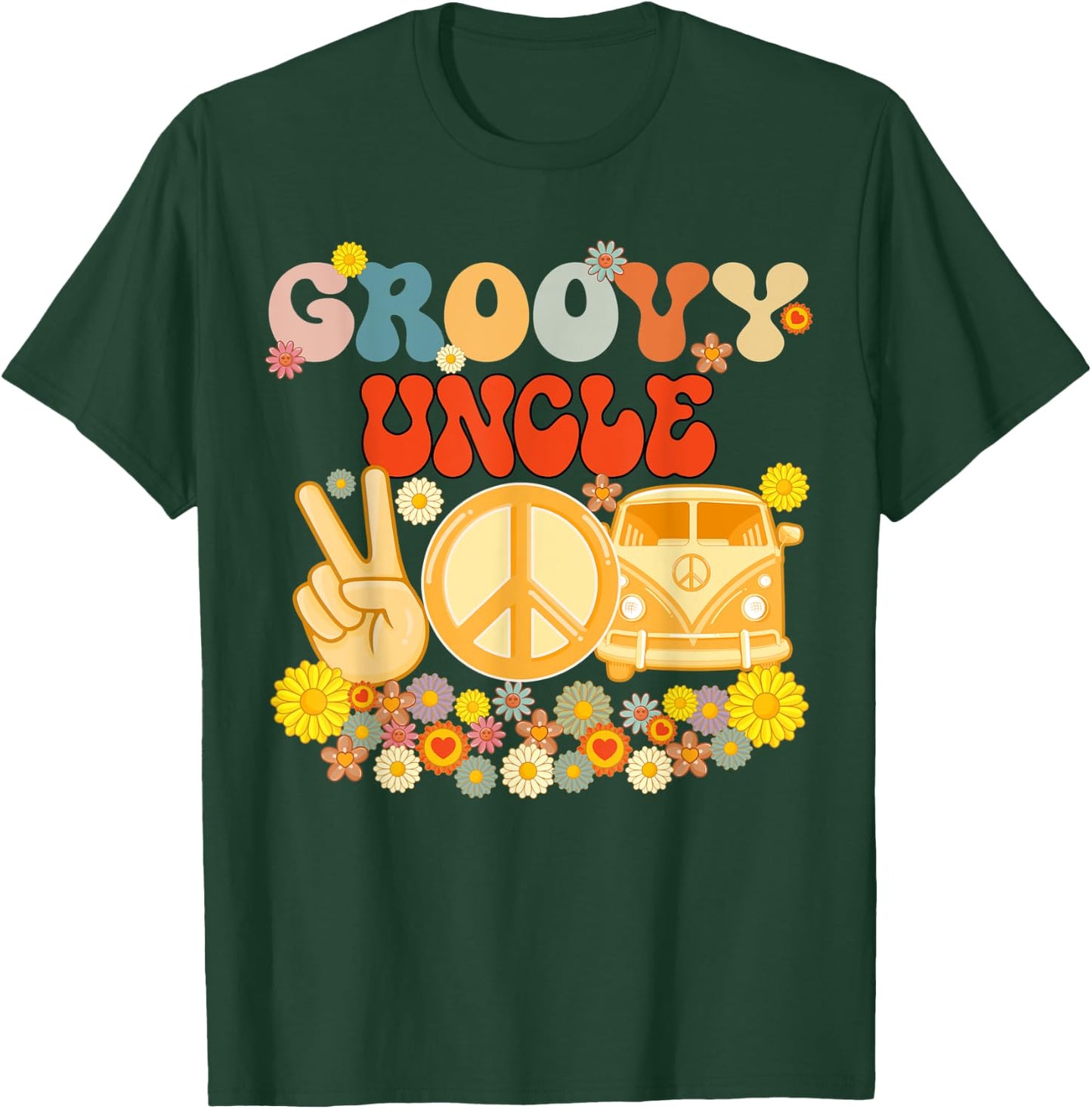 Groovy Uncle Retro Matching Family Baby Shower Father's Day T-Shirt - T-Shirt | Forest