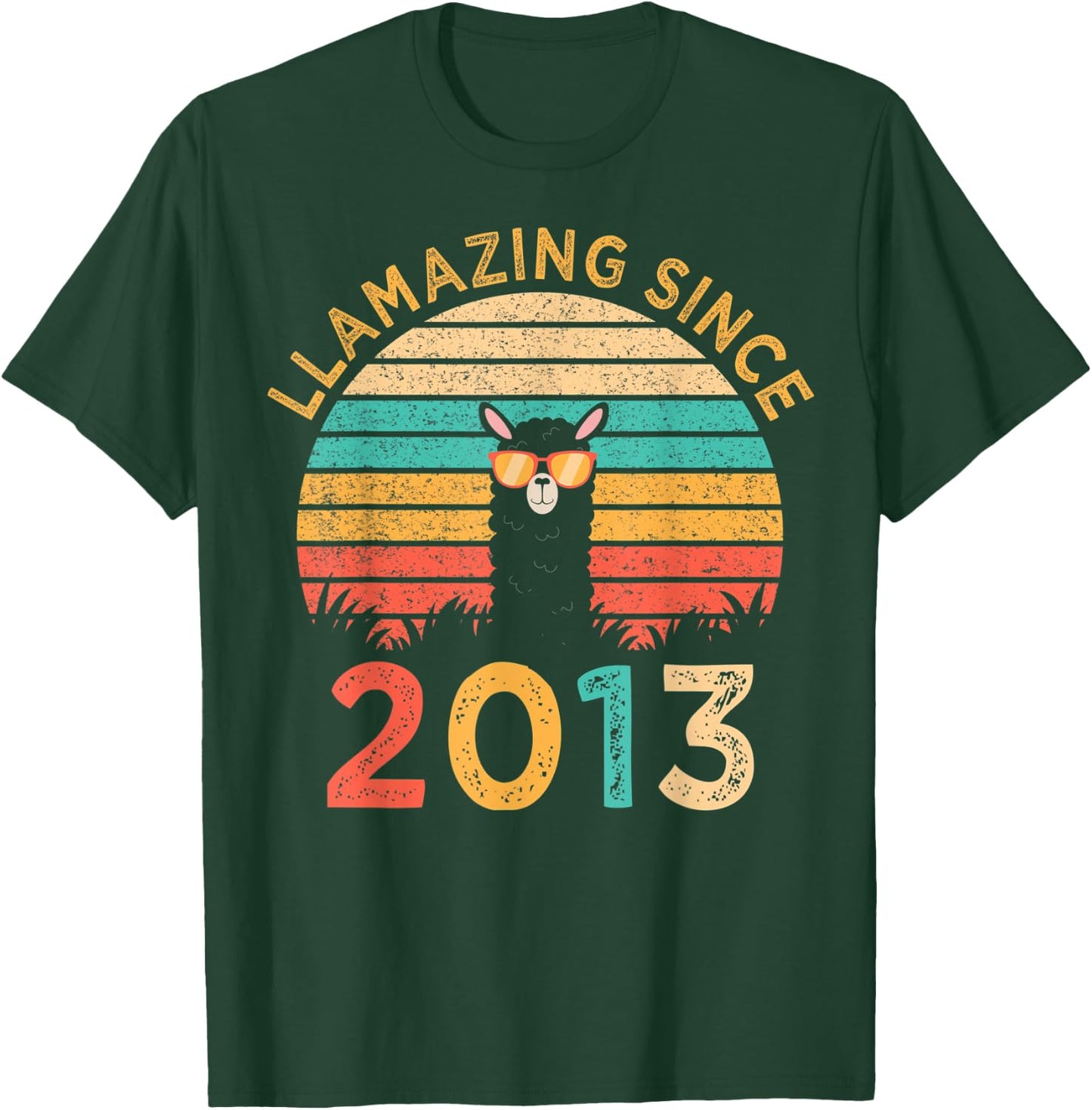 LLamazing Since 2013 Llama Wearing Sunglasses Funny Birthday T-Shirt - T-Shirt | Forest