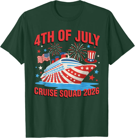 4th of July Cruise Squad 2026 Fireworks Family Matching Trip T-Shirt - T-Shirt | Forest