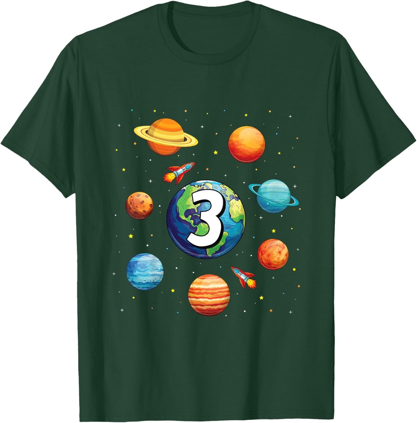 Kids 3 Year Old Shirt Boys Kids Space Solar Planets 3rd Birthday T-Shirt - T-Shirt | Forest