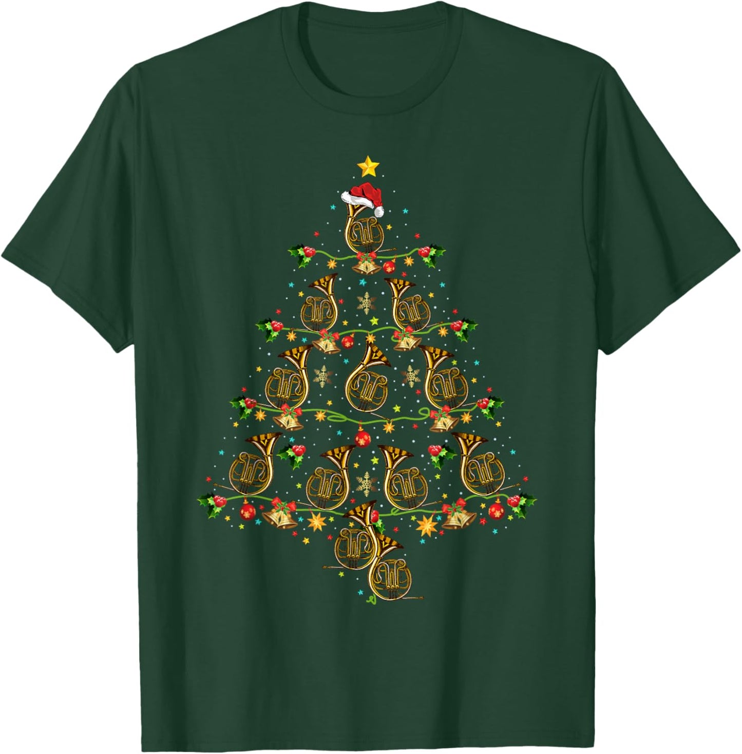 French Horn music Lover Xmas Gift French Horn Christmas Tree T-Shirt - T-Shirt | Forest