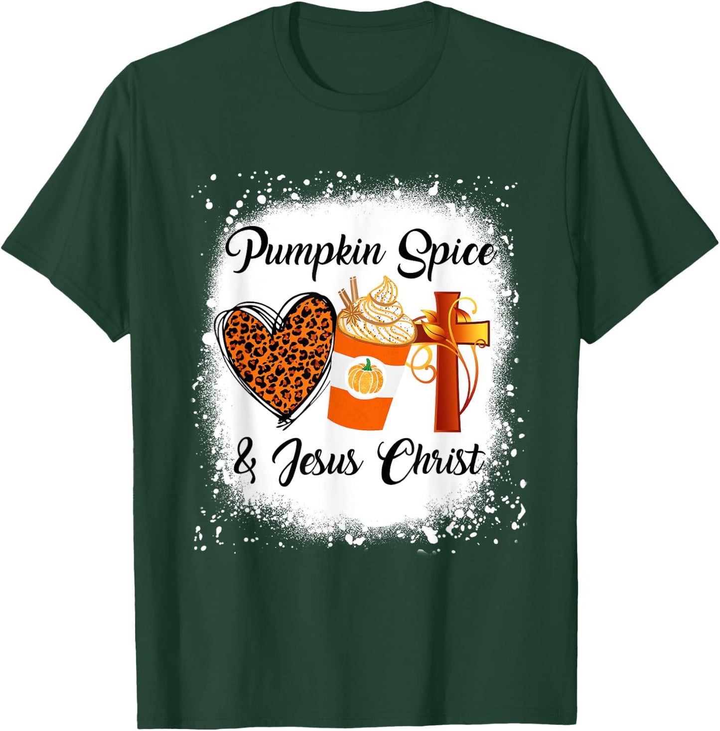 Pumpkin Spice And Jesus Christ Shirt Leopard Heart Coffee T-Shirt - T-Shirt | Forest