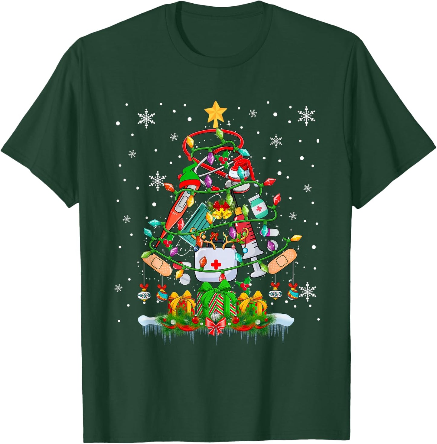 Christmas Tree Santa Reindeer Elf Medical Instruments Doctor T-Shirt - T-Shirt | Forest