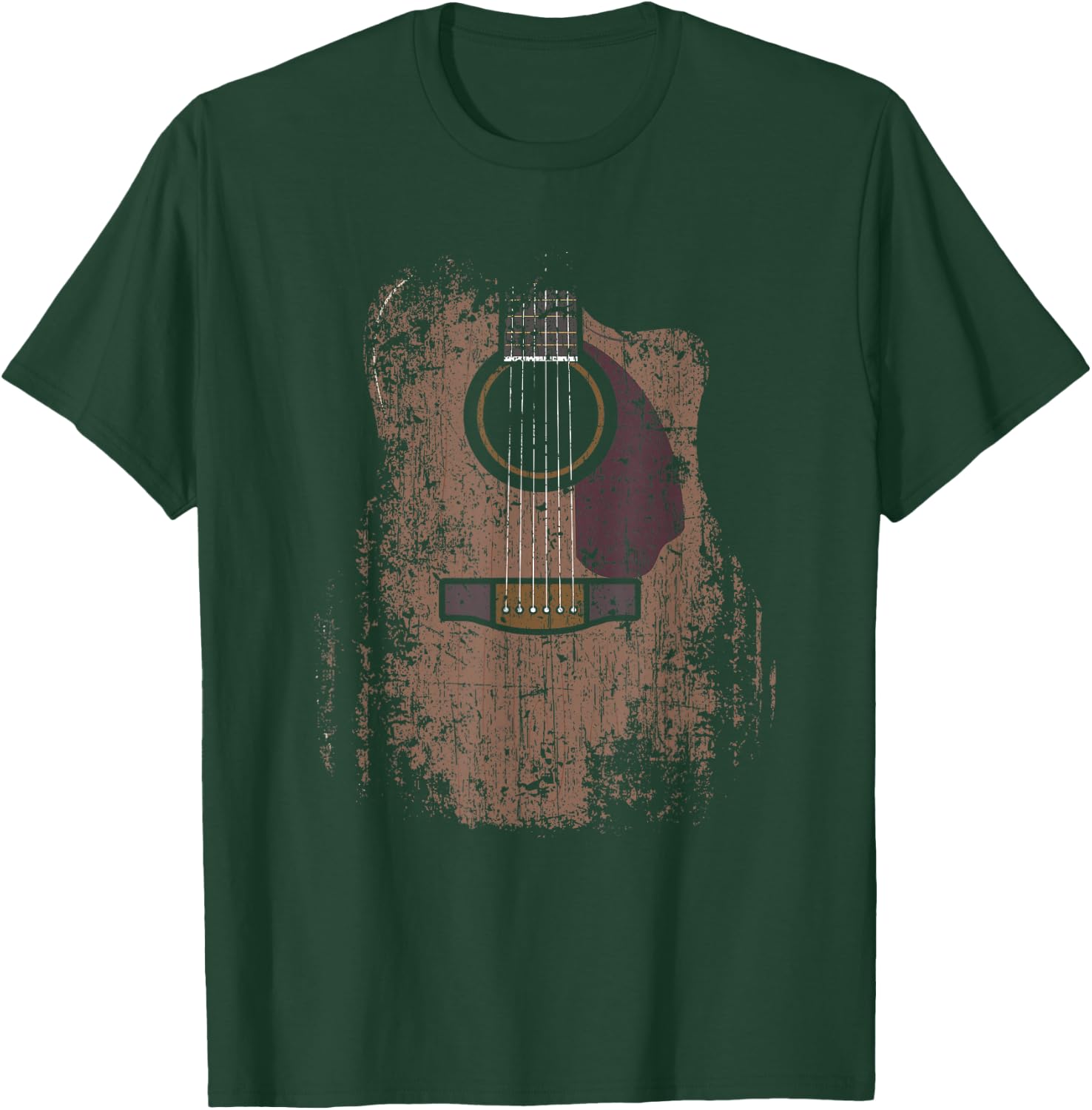 Musician Guitarist Instrument & Strings Designs Distressed Acoustic Guitar Vintage Player Rock & Roll Music - Adults/Kids - Black - Short Sleeve - Classic Fit - Small T-Shirt - T-Shirt | Forest