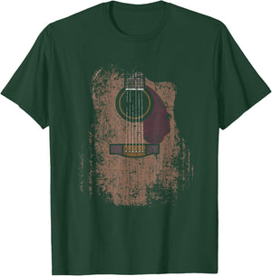 Musician Guitarist Instrument & Strings Designs Distressed Acoustic Guitar Vintage Player Rock & Roll Music - Adults/Kids - Black - Short Sleeve - Classic Fit - Small T-Shirt - T-Shirt | Forest