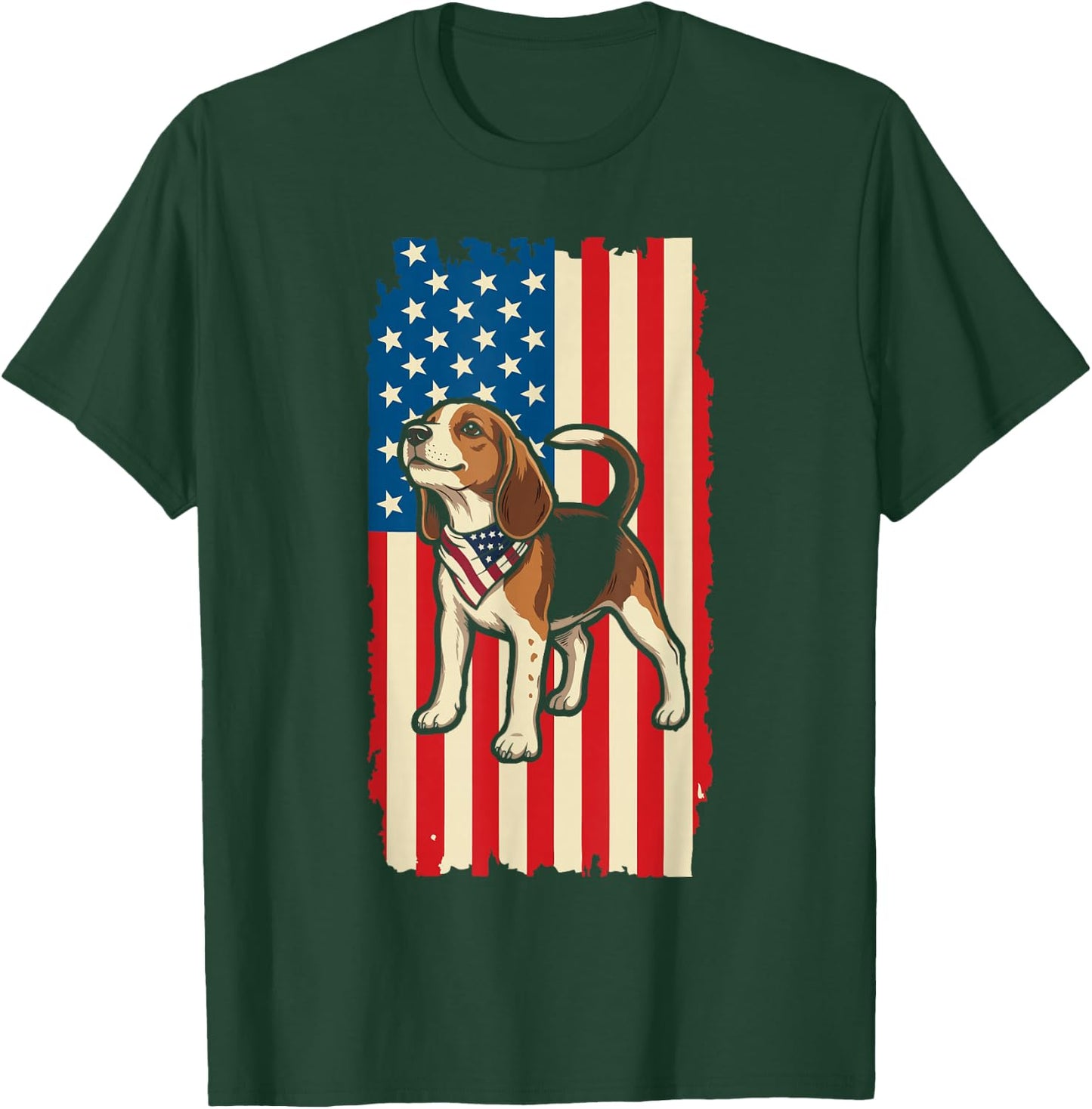 Beagle American Flag Patriotic 4th of July Design T-Shirt - T-Shirt | Forest