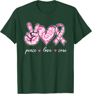 Breast Cancer Awareness Pink Tie Dye Peace Love Cure Faith T-Shirt - T-Shirt | Forest