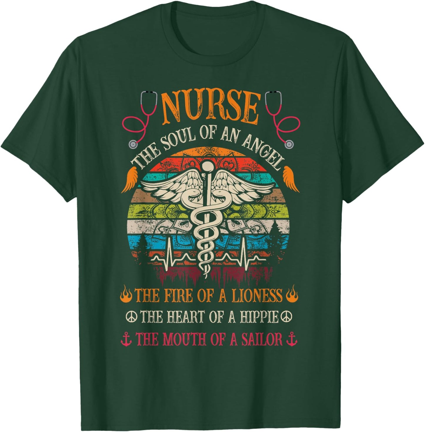 Nurse Soul Of An Angel Fire of A Lioness Vintage Hippie T-Shirt - T-Shirt | Forest