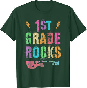 Hello 1st GRADE ROCKS Teacher FIRST Grader Little Rockstar Men Women Girls Kids T-Shirt - T-Shirt | Forest