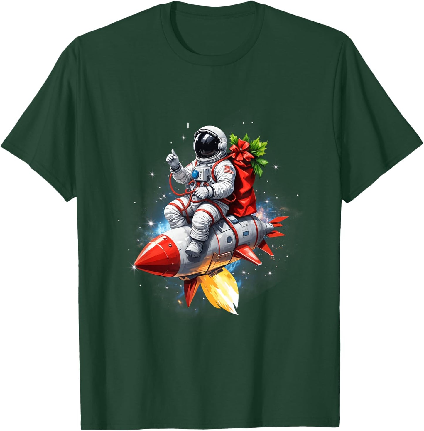 Astronaut Riding Rocket Planets Funny Christmas Kids Teens T-Shirt - T-Shirt | Forest