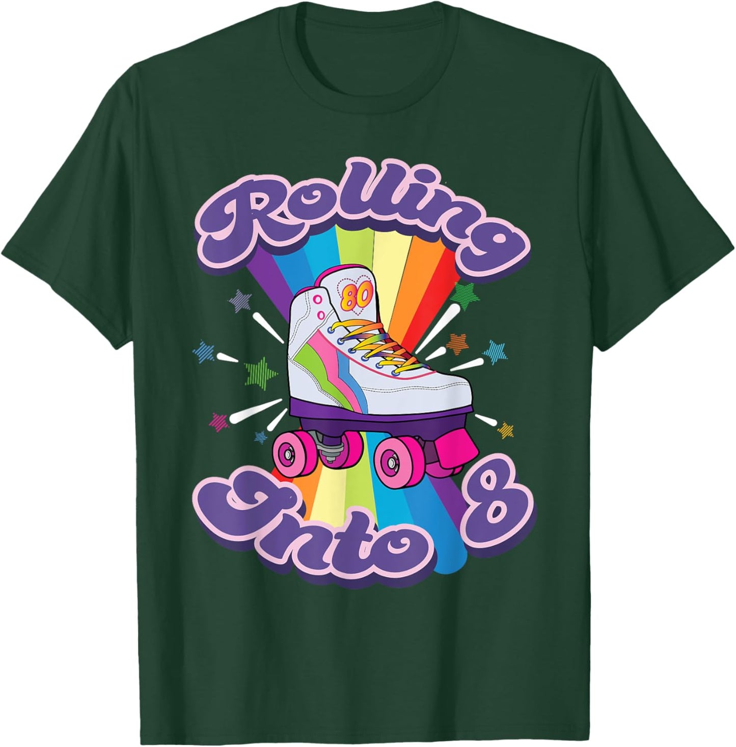 Roller Skating 8 Year Old 8th Birthday Girl Skate 80's Gift T-Shirt - T-Shirt | Forest
