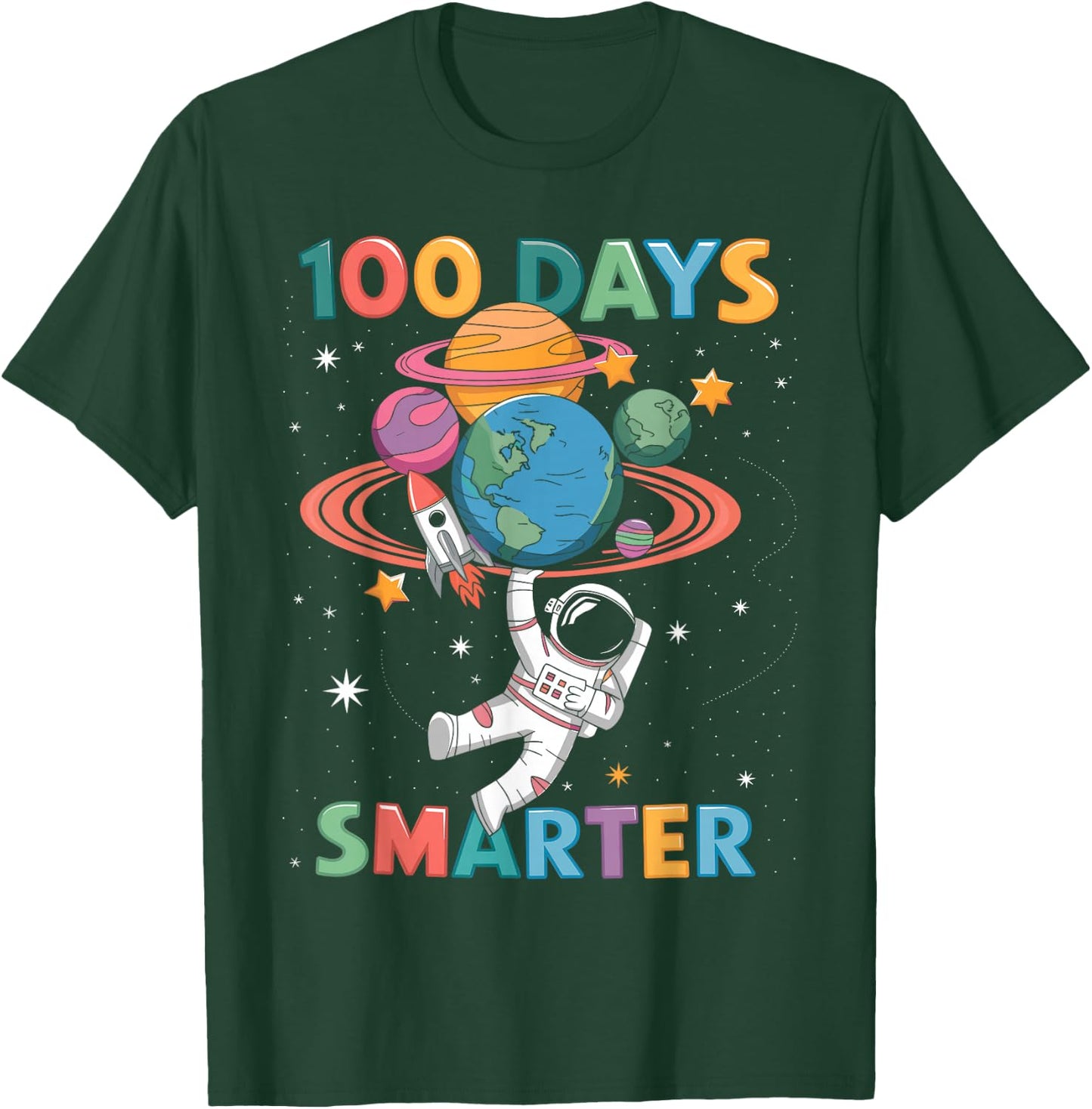 100 Days Smarter 100th Day of School Kids Astronaut Space T-Shirt - T-Shirt | Forest
