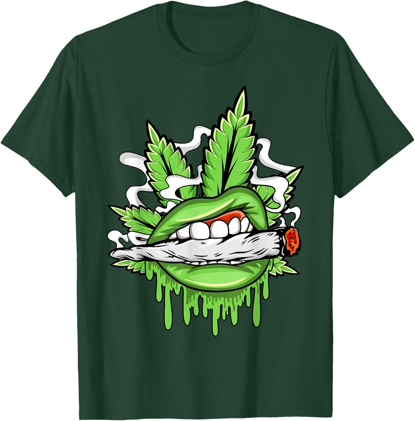 Funny Sexy Lips Cannabis Marijuana Weed Pot Leaf Lover T-Shirt - T-Shirt | Forest