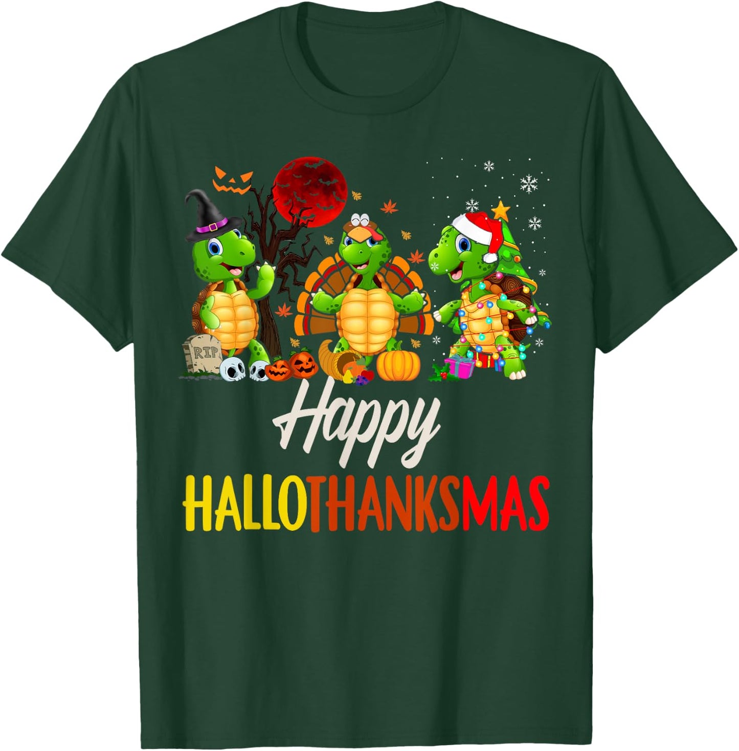 Happy Hallothanksmas Santa Turtle Halloween Thanksgiving T-Shirt - T-Shirt | Forest