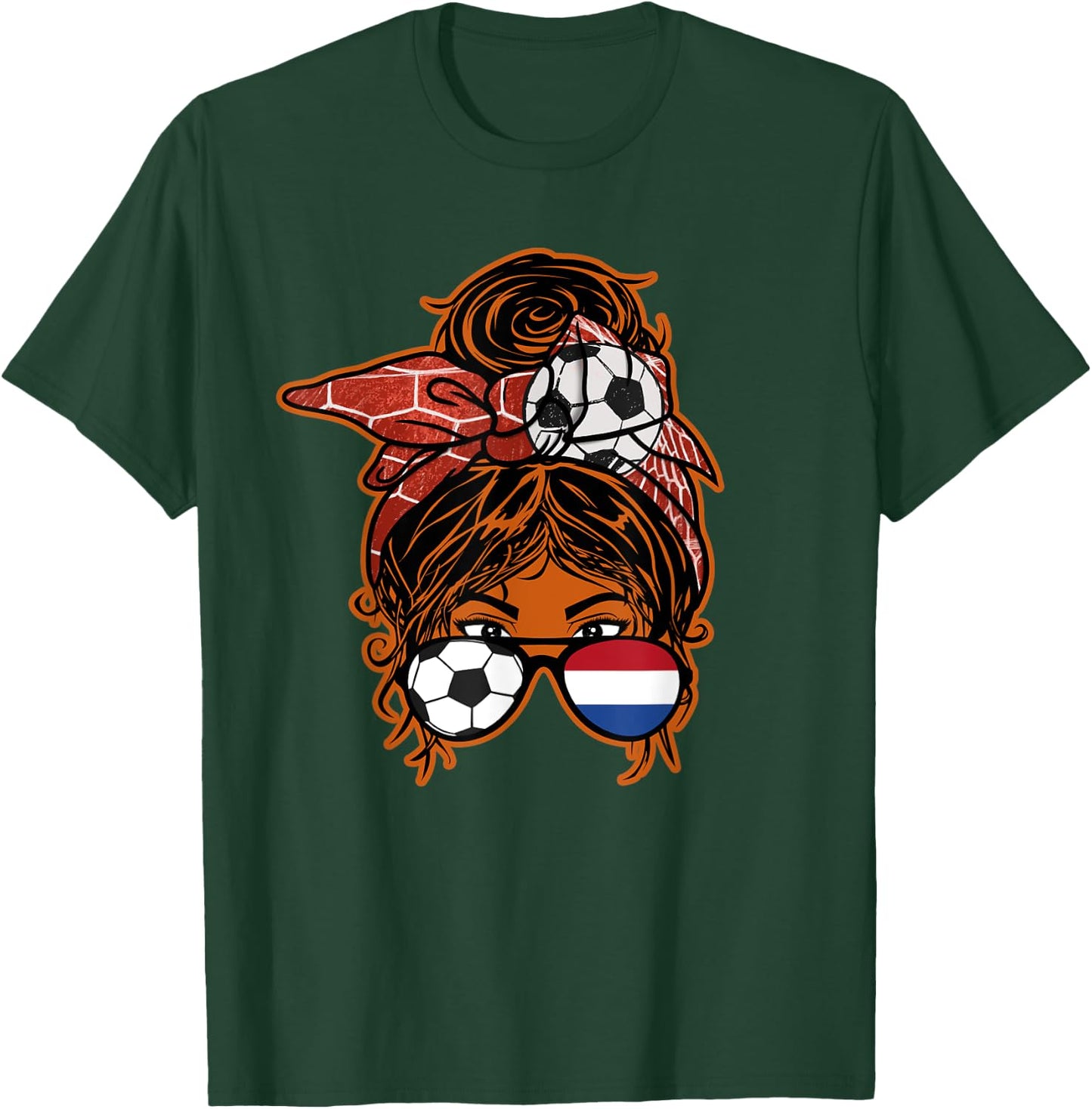 Messy Bun Hair Brown Skin Soccer Girl Netherlands Jersey T-Shirt - T-Shirt | Forest