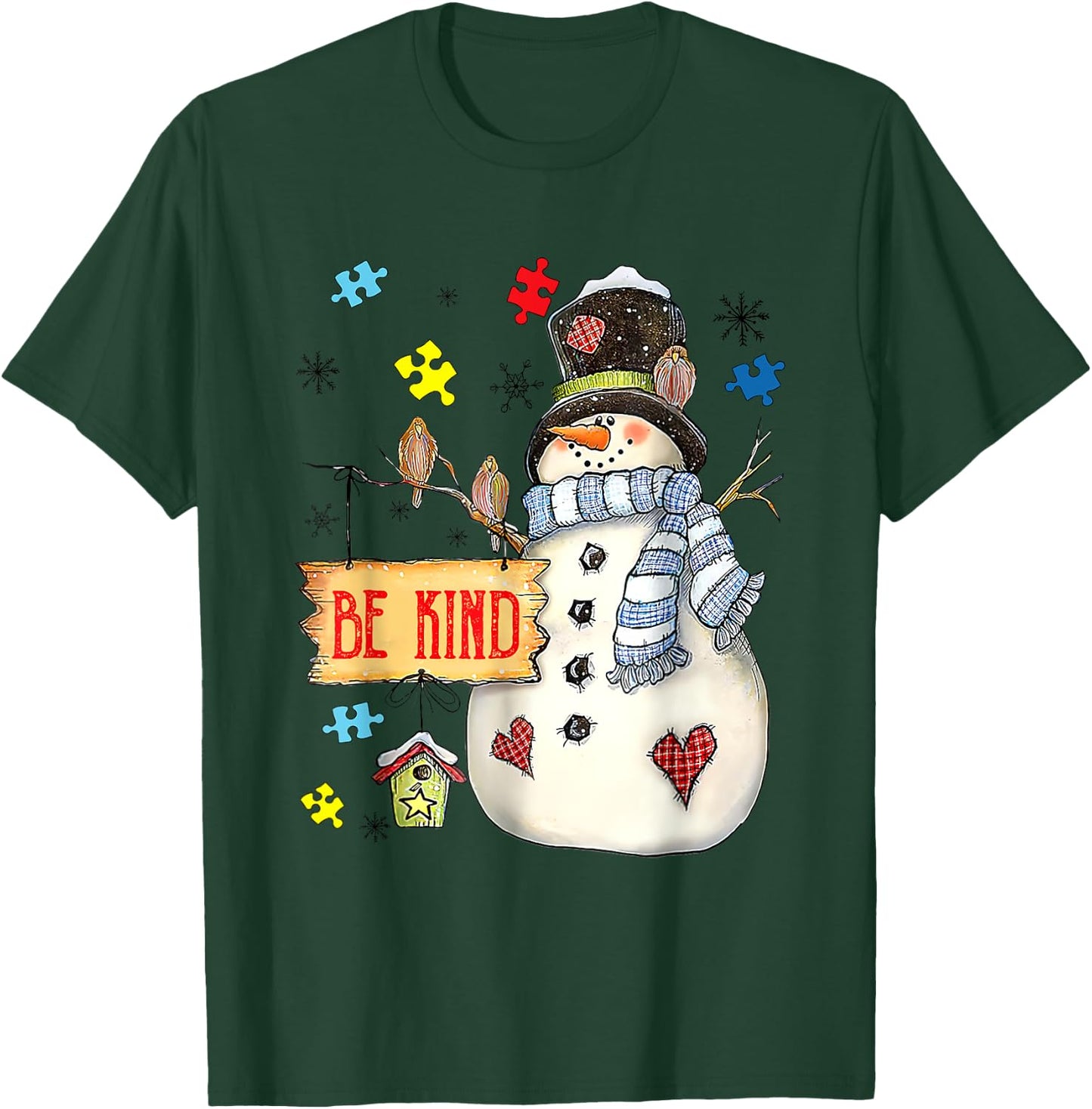 Be Kind Snowman Puzzle Autism Awareness Funny Family Xmas T-Shirt - T-Shirt | Forest