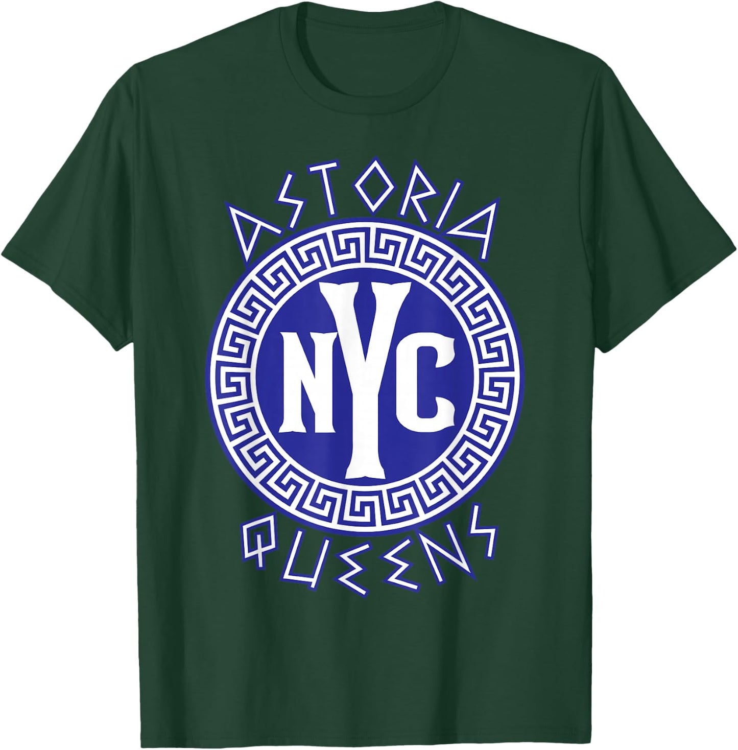 Astoria Queens NYC Circle with Greek Style Text T-Shirt - T-Shirt | Forest