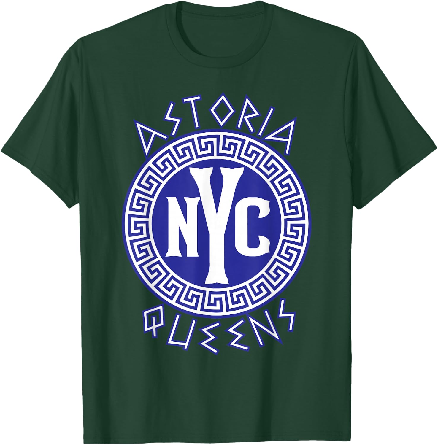 Astoria Queens NYC Circle with Greek Style Text T-Shirt - T-Shirt | Forest