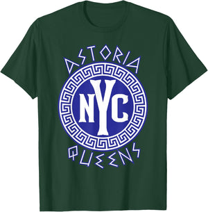 Astoria Queens NYC Circle with Greek Style Text T-Shirt - T-Shirt | Forest
