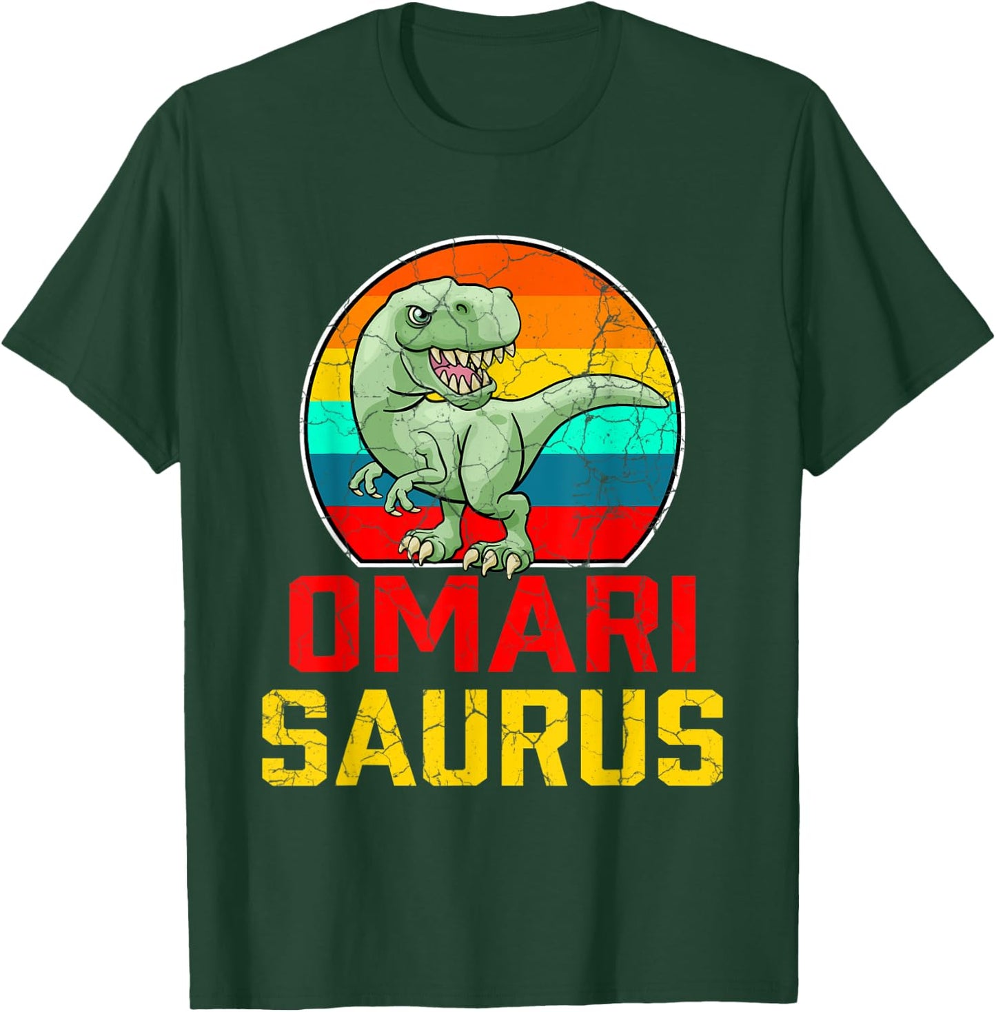 Omari Saurus Family Reunion Last Name Team Funny Custom T-Shirt - T-Shirt | Forest