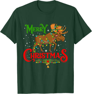 Merry Christmoose Christmas Moose Xmas Tree Lights Around T-Shirt - T-Shirt | Forest