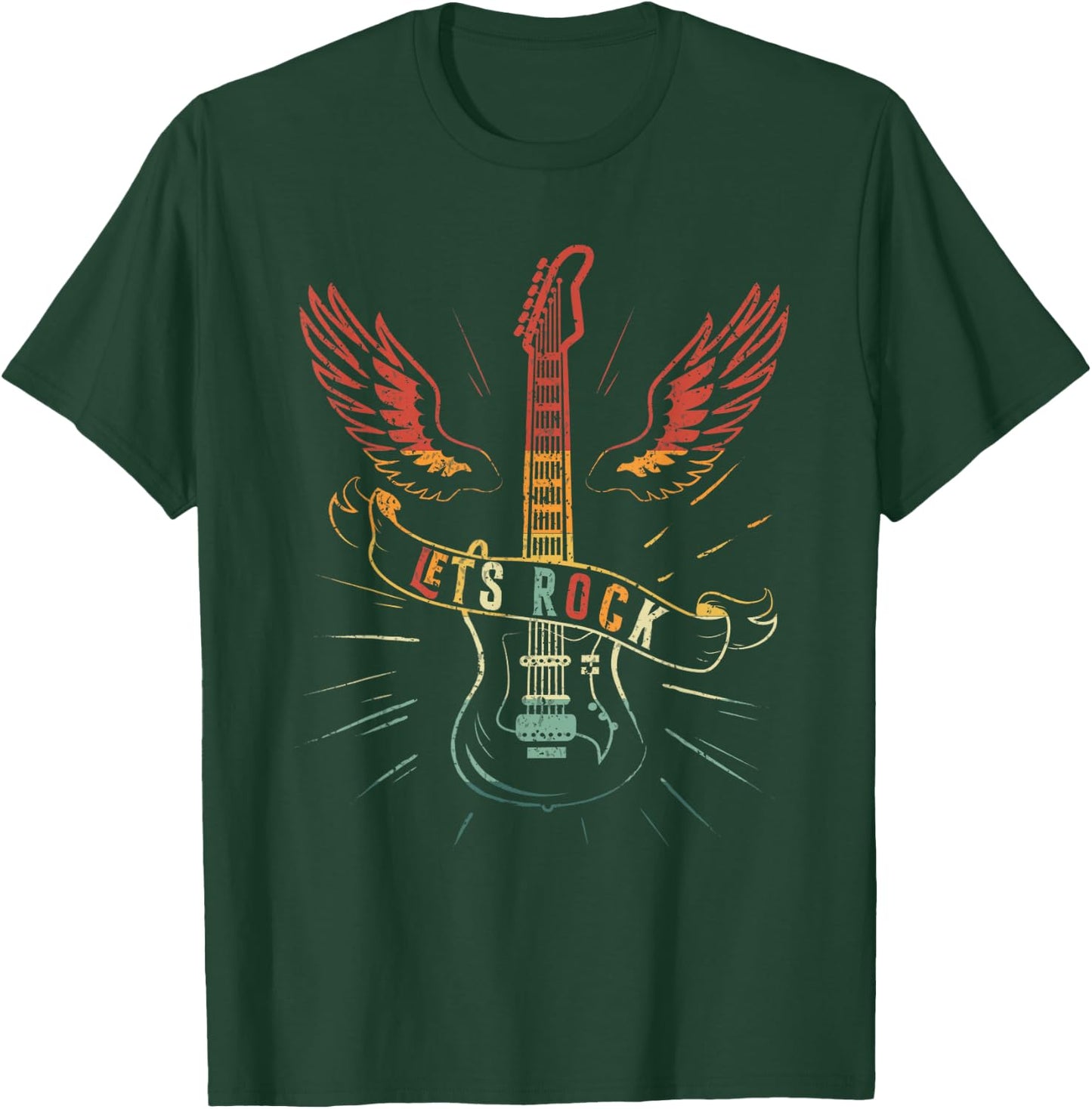 Lets Rock Rock n Roll Guitar Retro Lovers T-Shirt - T-Shirt | Forest
