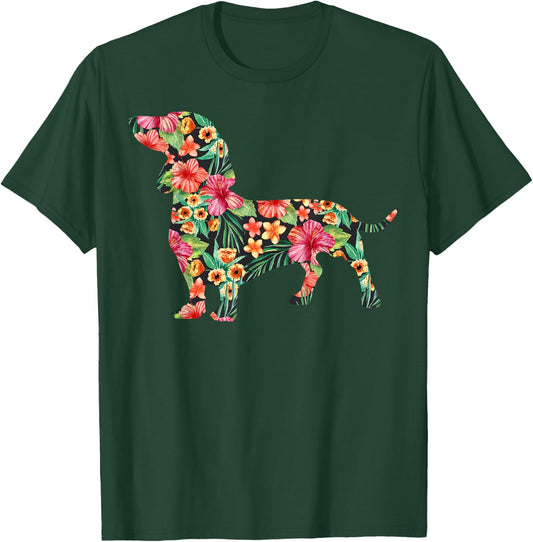 Dachshund Flower Funny Dog Silhouette Floral Gifts Women Men T-Shirt - T-Shirt | Forest