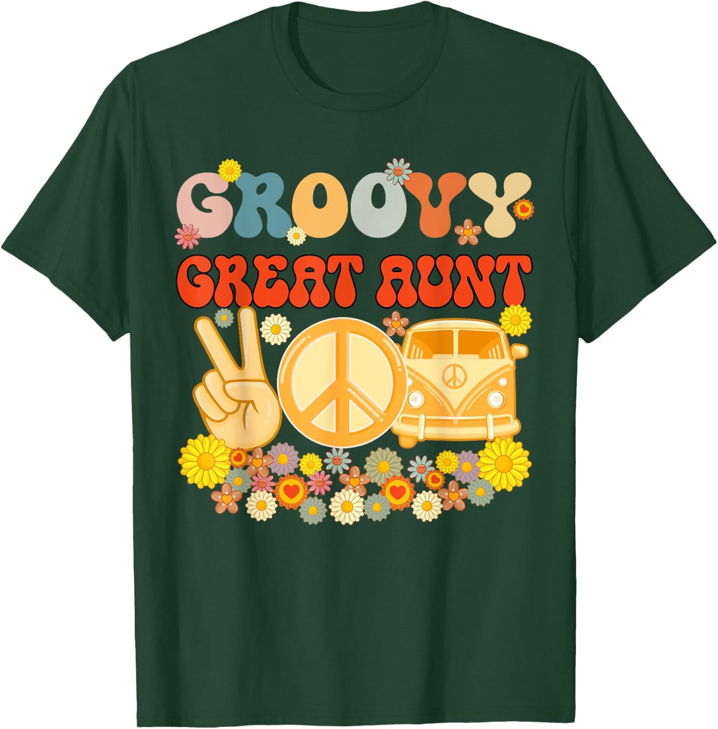 Groovy Great Aunt Retro Matching Family Baby Shower Mother's T-Shirt - T-Shirt | Forest