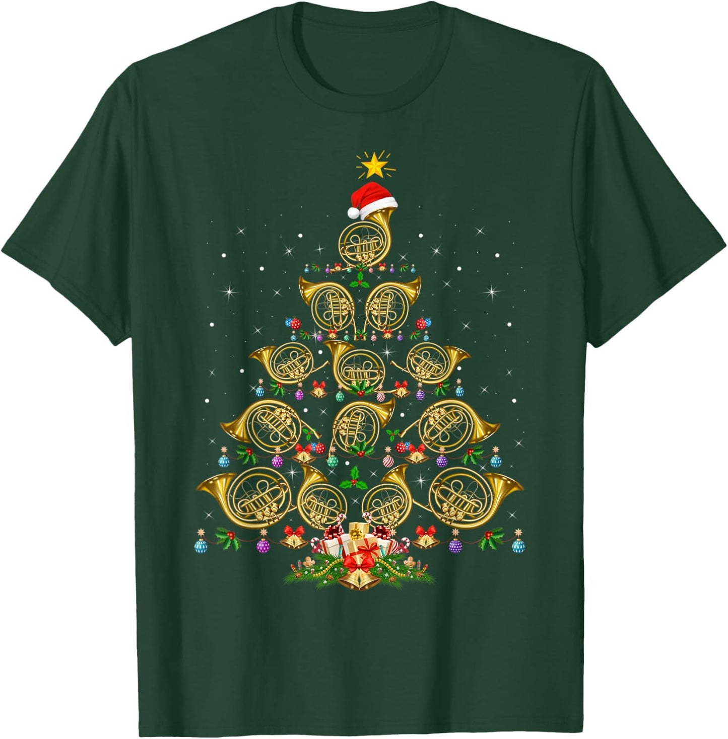 French Horn Lover Christmas Lighting French Horn Xmas Tree T-Shirt - T-Shirt | Forest