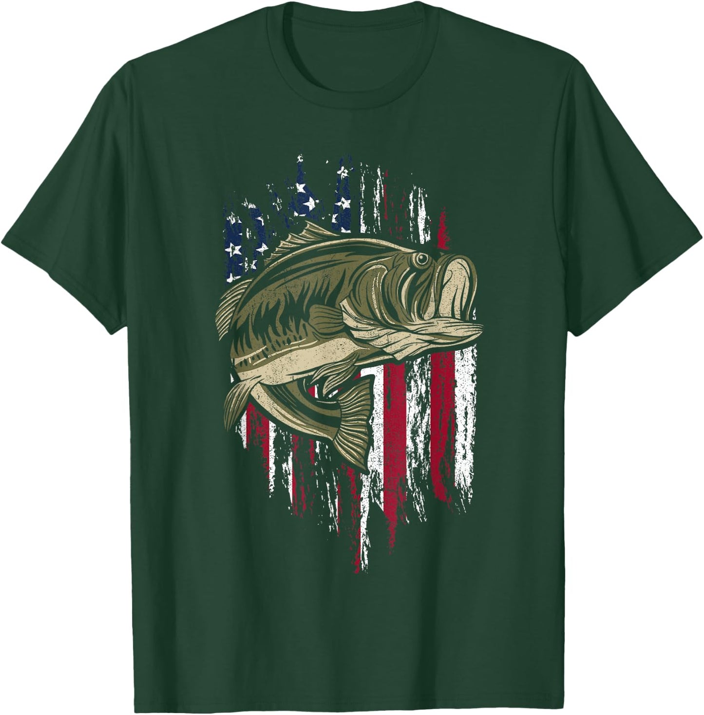 Bass Fishing American Flag 4th of July Gift Fisherman T-Shirt - T-Shirt | Forest