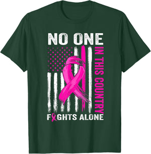 No One Fight Alone Breast Cancer Warrior US Flag Pink Ribbon T-Shirt - T-Shirt | Forest