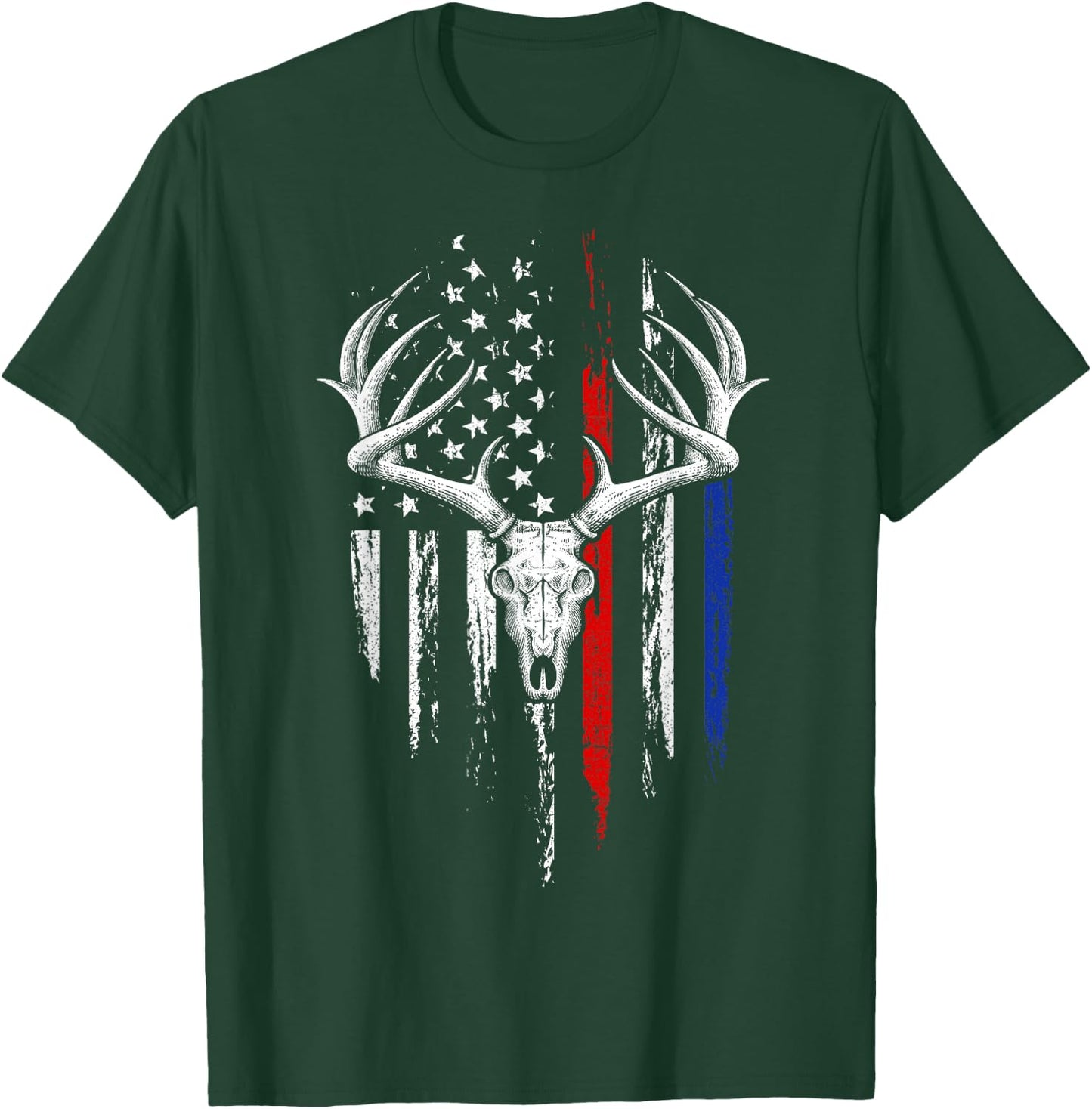 Bowhunting American Flag USA Bow Whitetail Deer Hunter Gift T-Shirt - T-Shirt | Forest