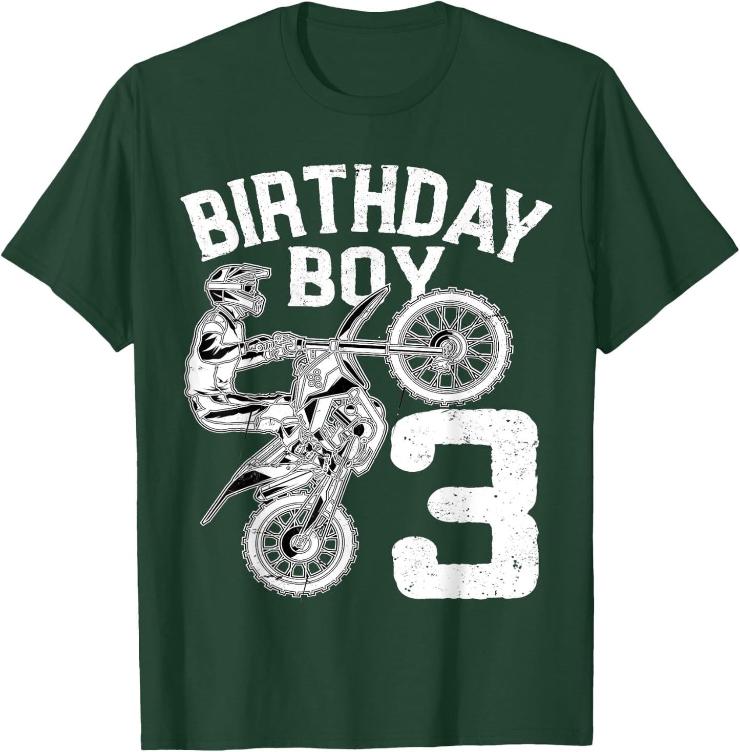 Kids 3 Year Old Dirt Bike Birthday Party Motocross MX 3rd T-Shirt - T-Shirt | Forest