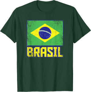 Brasil Brazil Flag Vintage Retro Country Brazilian Pride T-Shirt - T-Shirt | Forest