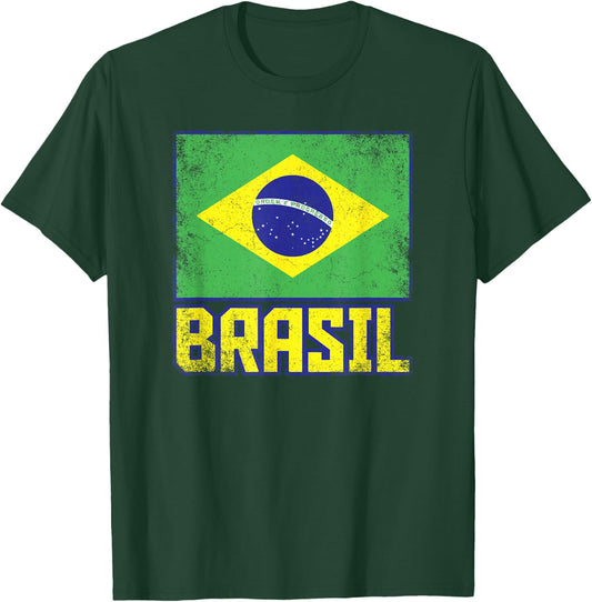 Brasil Brazil Flag Vintage Retro Country Brazilian Pride T-Shirt - T-Shirt | Forest