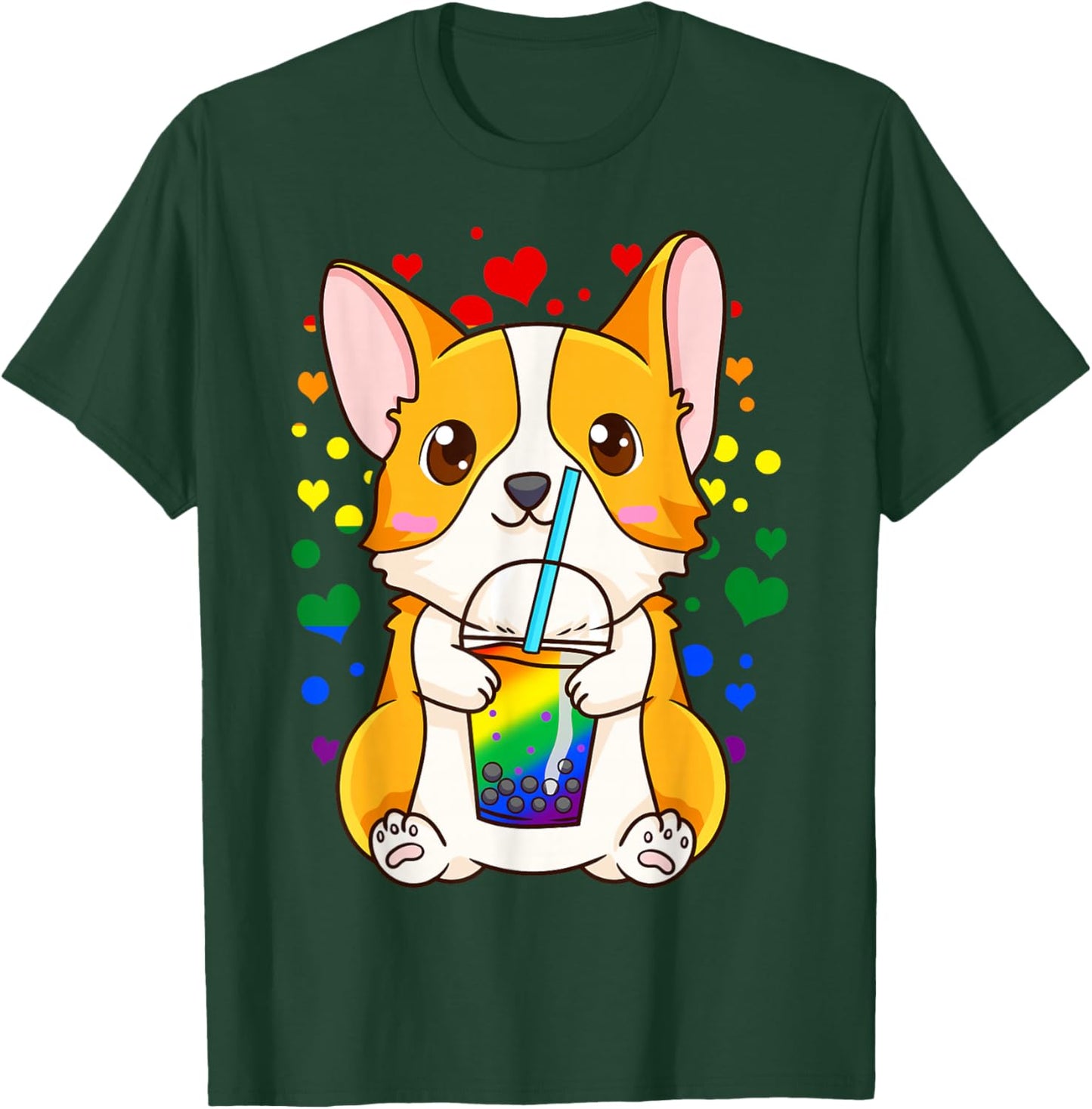 Boba Tea Bubble Tea Cute Kawaii Corgi Rainbow Pride T-Shirt - T-Shirt | Forest