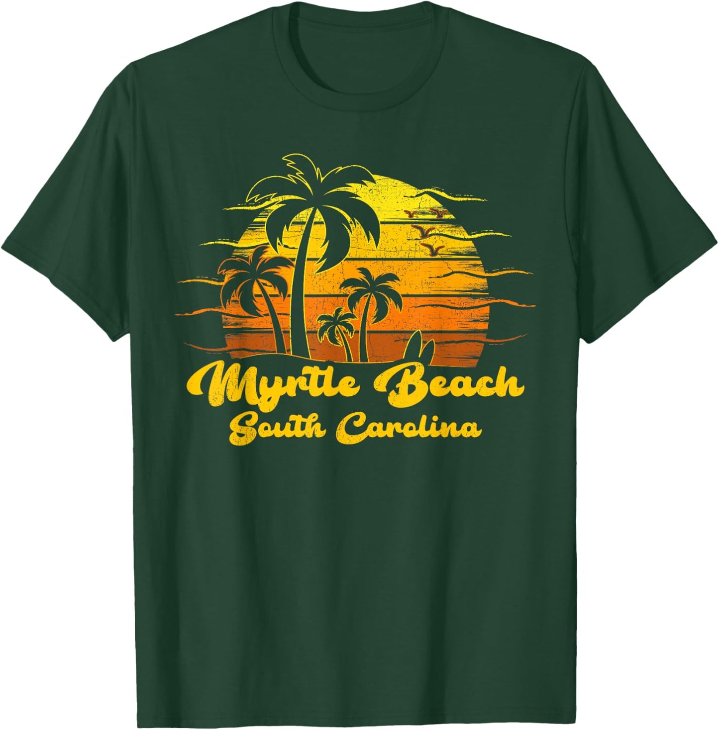 Vintage Retro Palm Tree Sunset South Carolina Myrtle Beach Women Kids T-Shirt - T-Shirt | Forest