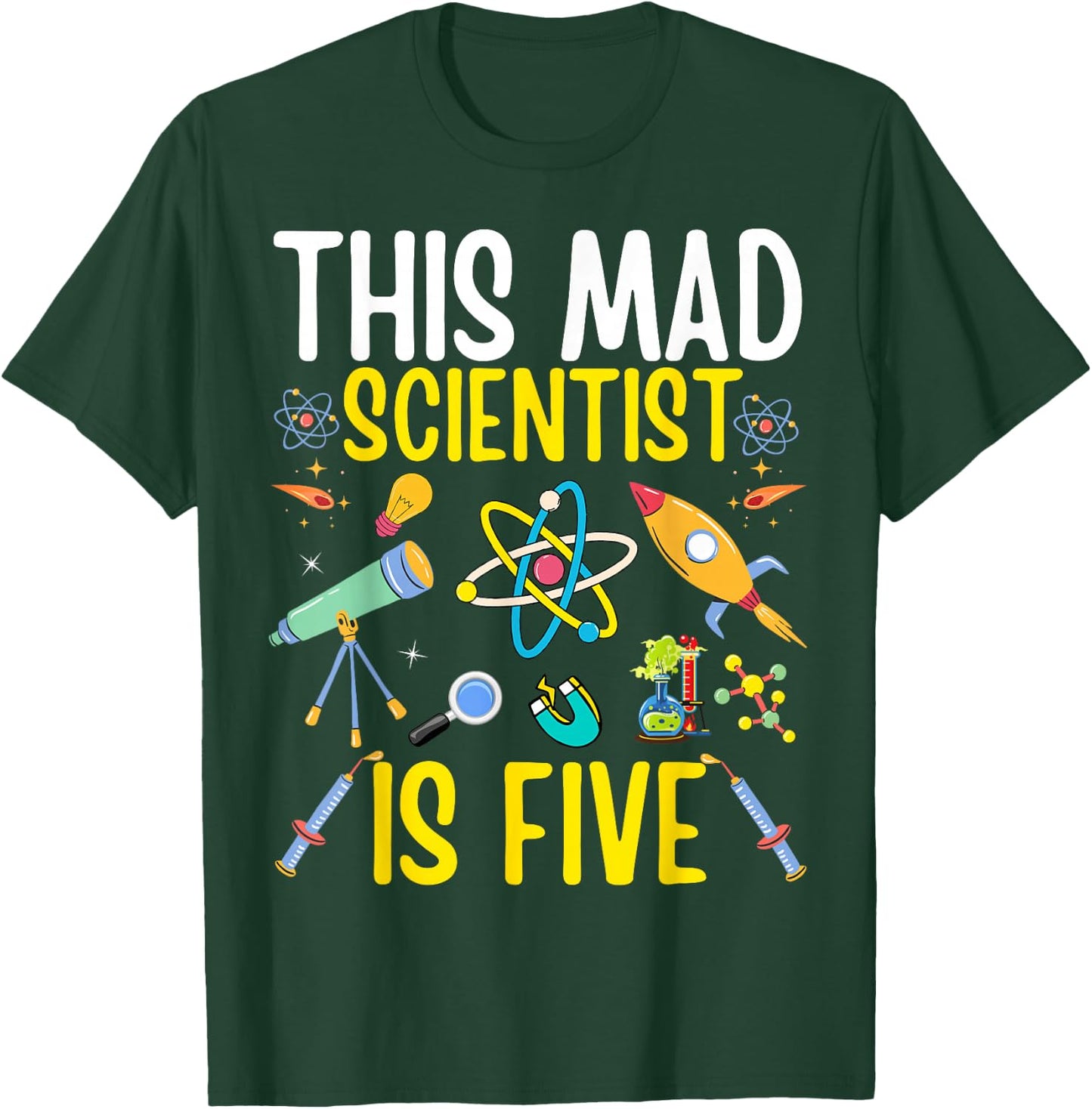 Mad Scientist Kids Science Chemistry Birthday Age 5 T-Shirt - T-Shirt | Forest