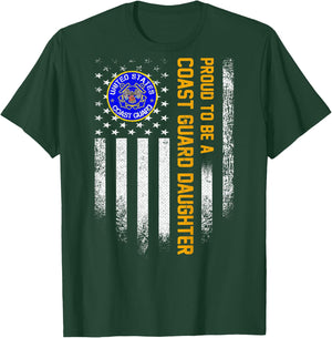 Vintage USA Flag Proud To Be A Coast Guard Veteran Daughter T-Shirt - T-Shirt | Forest