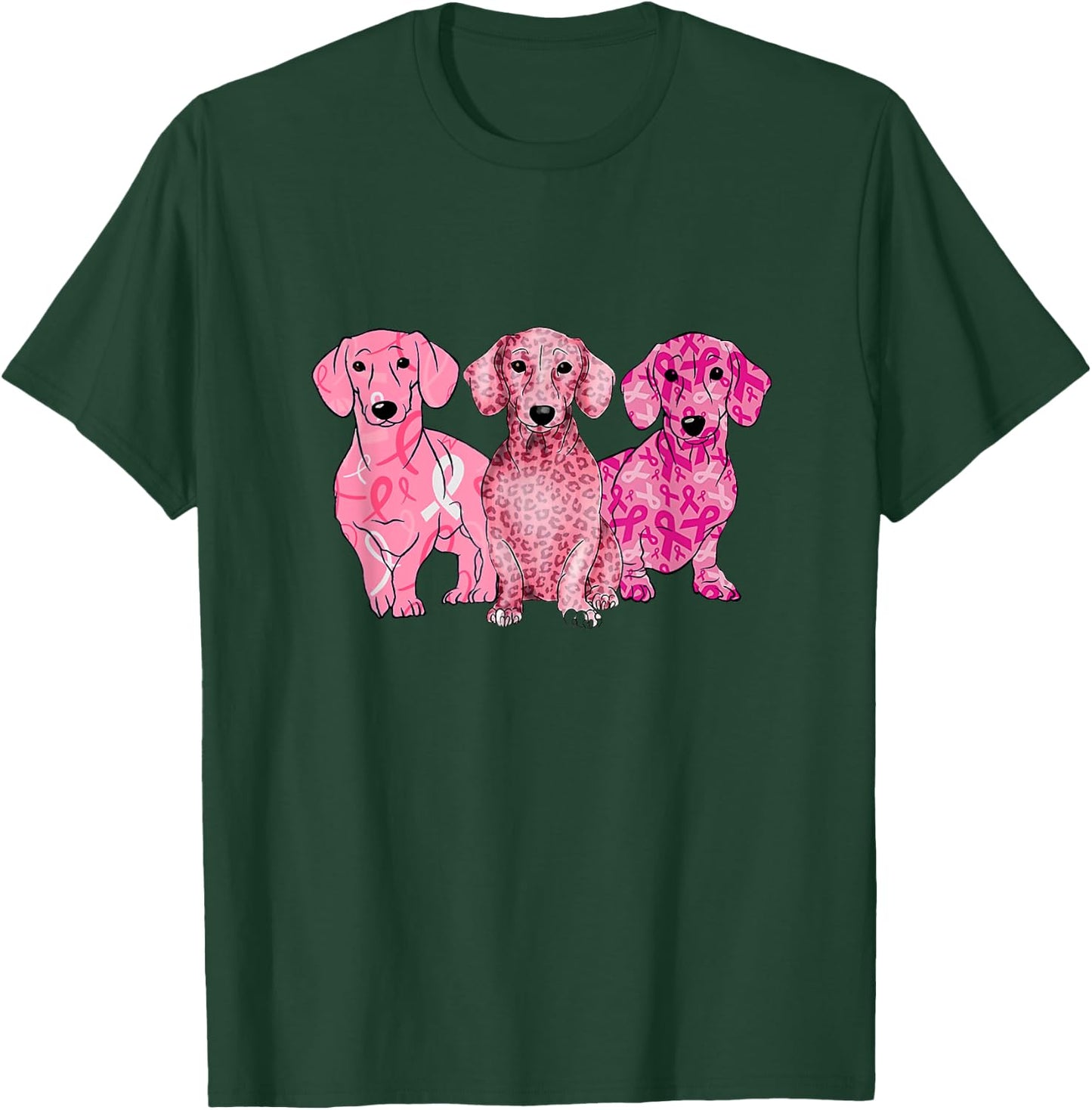 Breast Cancer Dachshunds Pink Dachshunds Ribbon Doxie's T-Shirt - T-Shirt | Forest