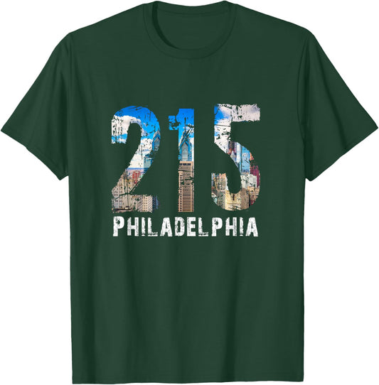 Philadelphia 215 Philly 215 Skyline Area Code T-Shirt - T-Shirt | Forest