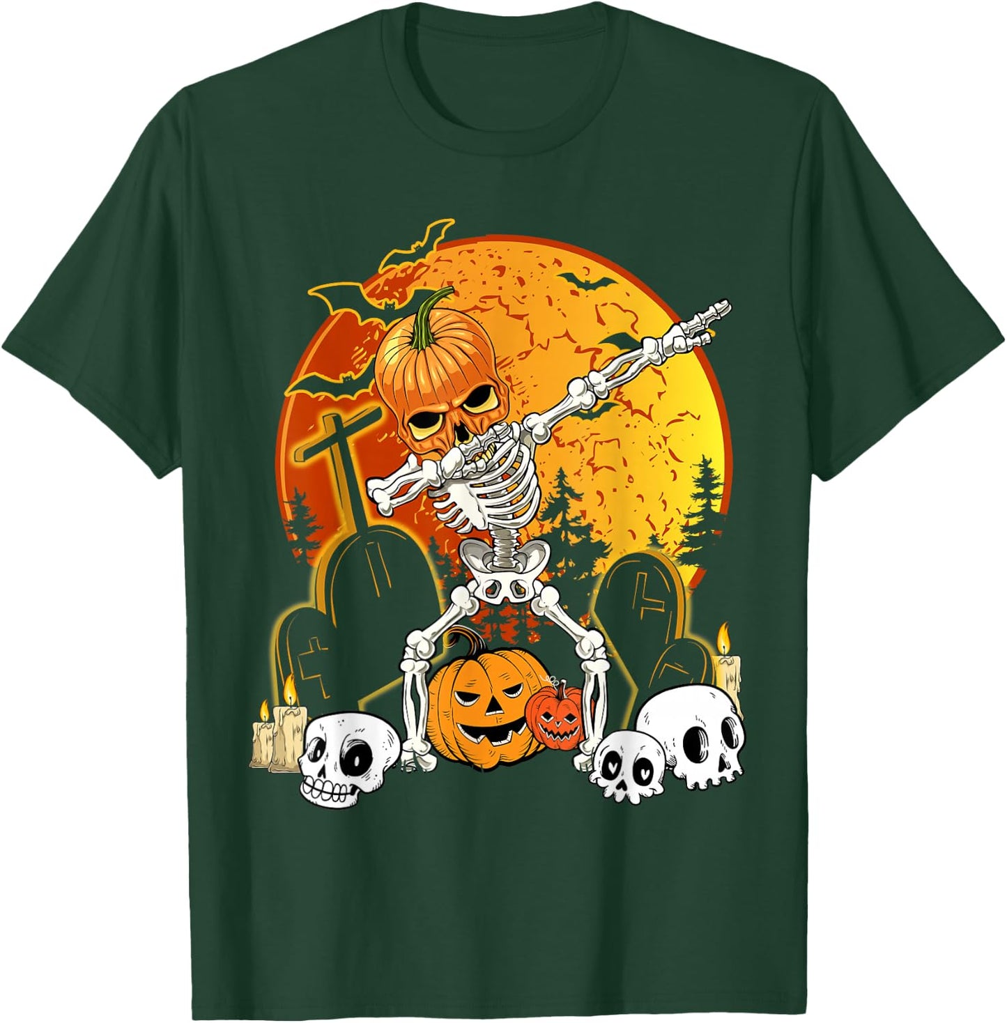 Skeleton Halloween Pumpkin Jack O' Lantern Boys Kid Dab T-Shirt - T-Shirt | Forest