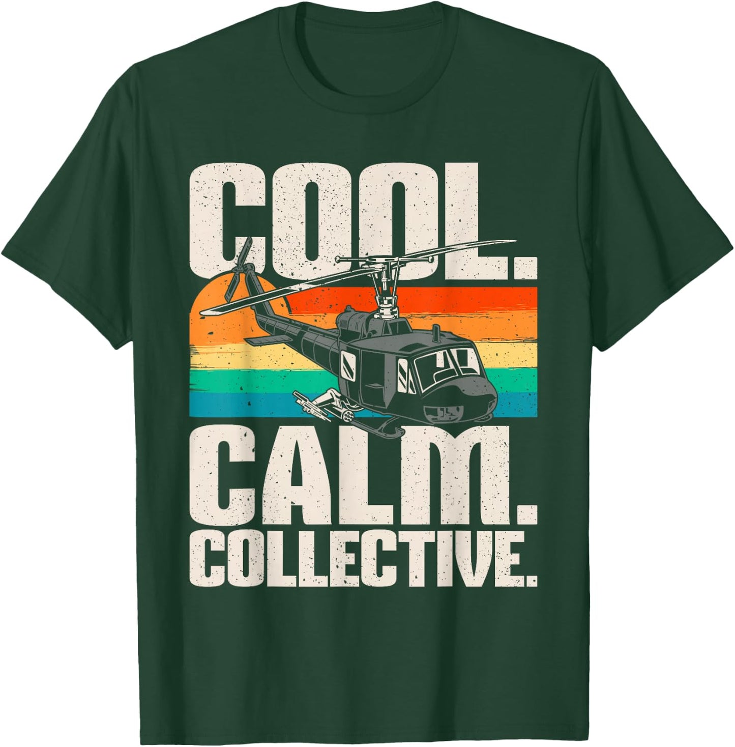 Calm Collective - Retro Helicopter Vintage Pilot Aviation T-Shirt - T-Shirt | Forest