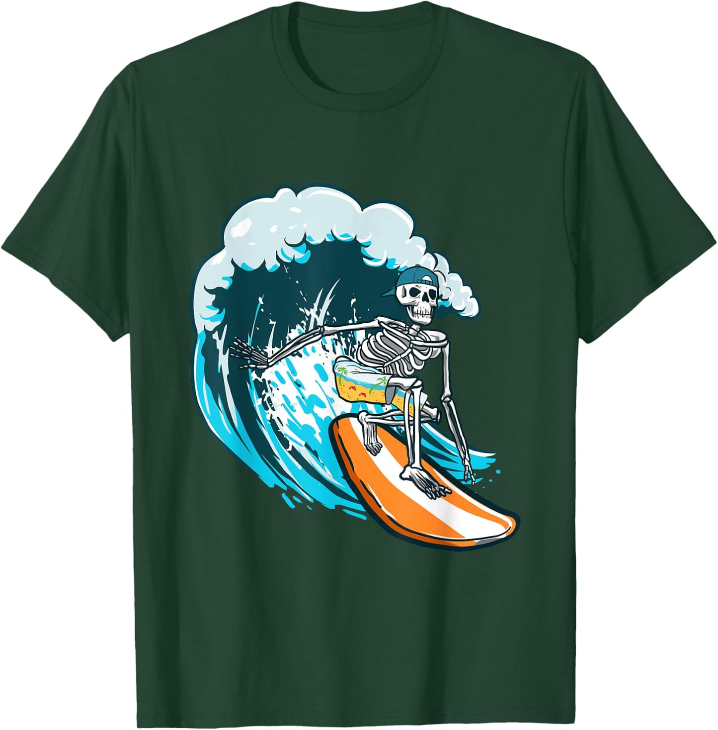 Funny Skull Skeleton Surf Surfing T-Shirt - T-Shirt | Forest