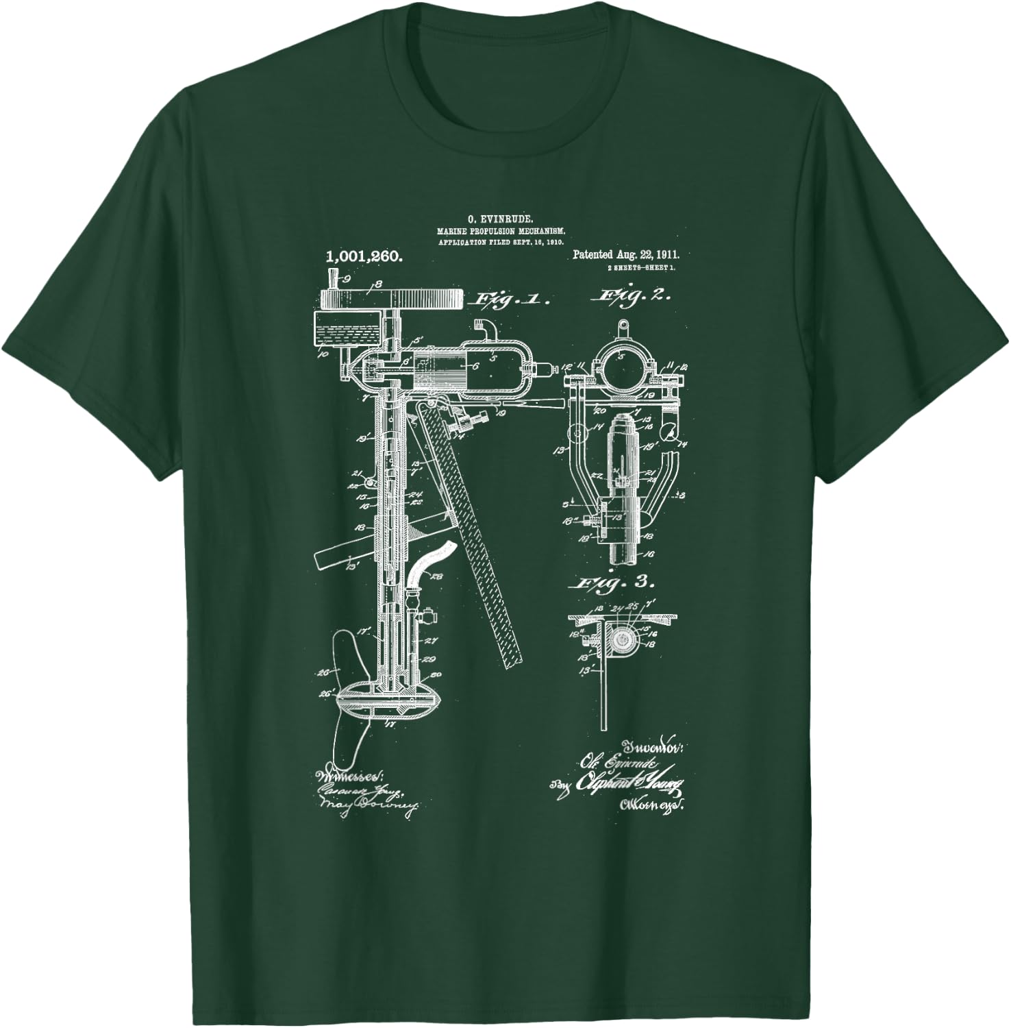 Vintage Patent Print 1911 Outboard Boat Motor Cool Blueprint T-Shirt - T-Shirt | Forest