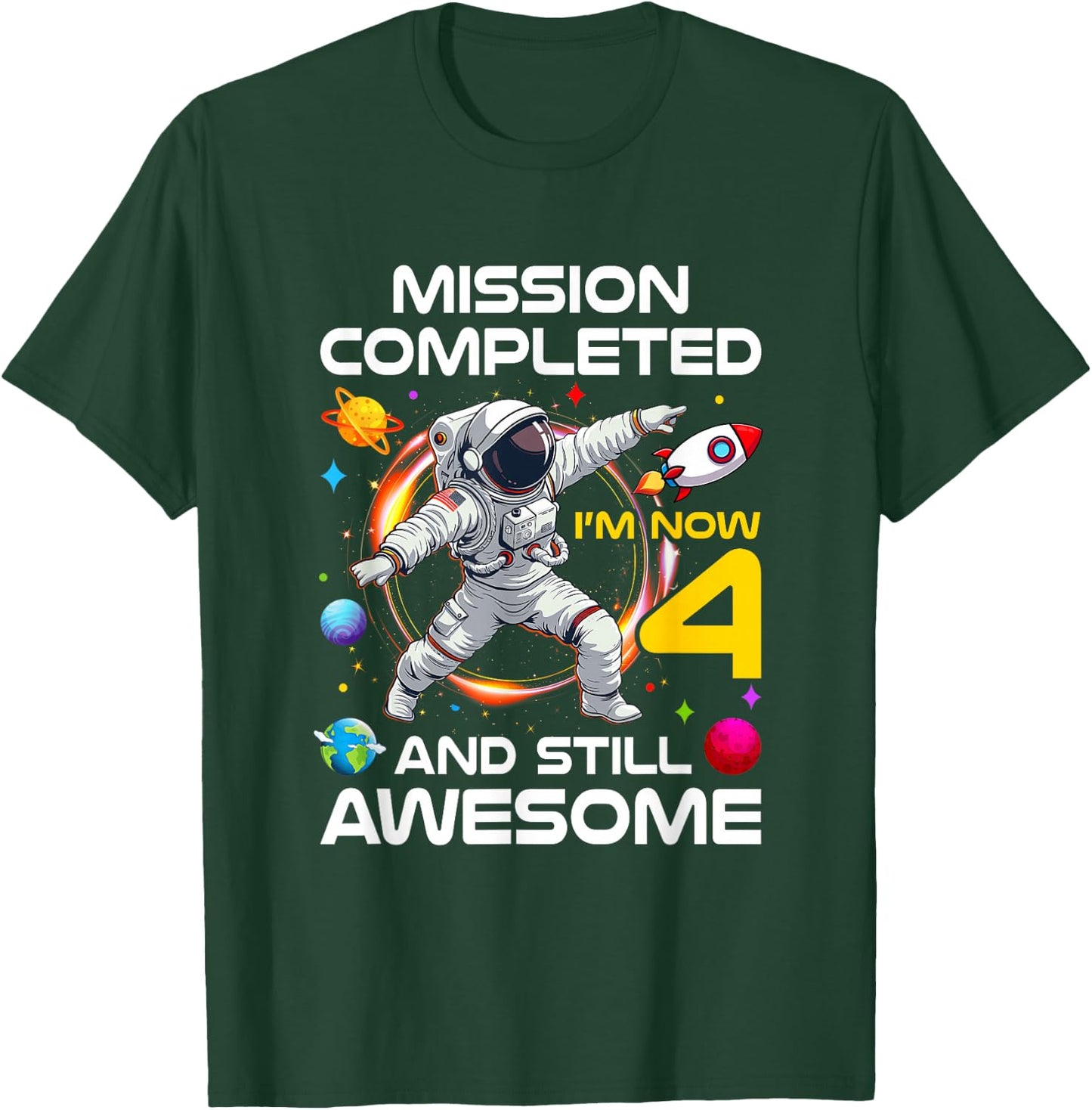 4Th Birthday Astronaut 4 Years Old Outer Space Birthday T-Shirt - T-Shirt | Forest