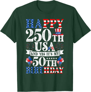 Happy 250th USA and Yes It's My 50th Birthday 50 Years Old T-Shirt - T-Shirt | Forest