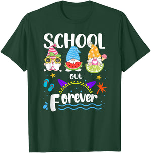 School Out Forever Retired Teacher Gnome Summer Vacation T-Shirt - T-Shirt | Forest
