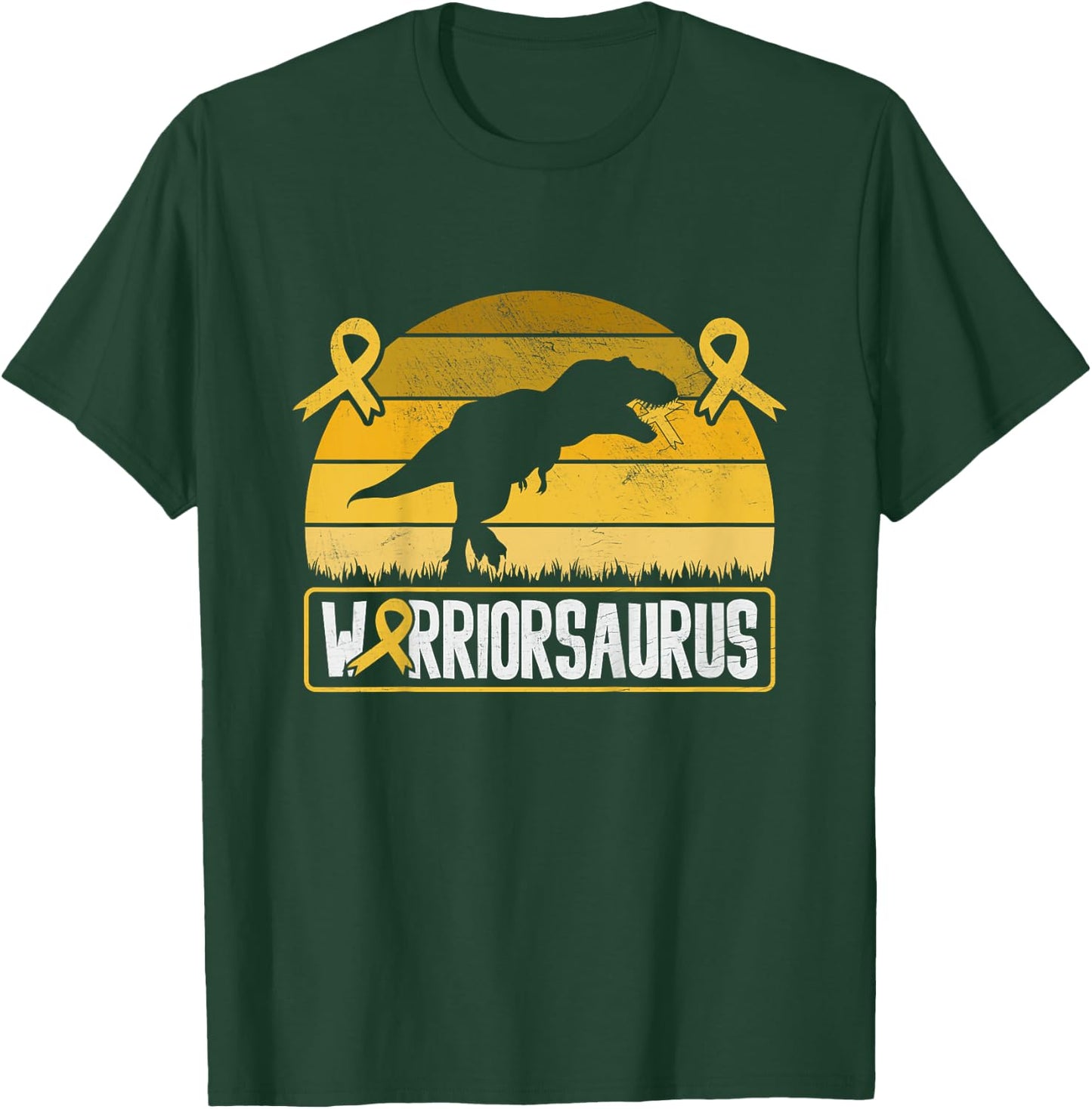 Warriorsaurus Childhood Cancer Awareness Warrior Gold Ribbon T-Shirt - T-Shirt | Forest