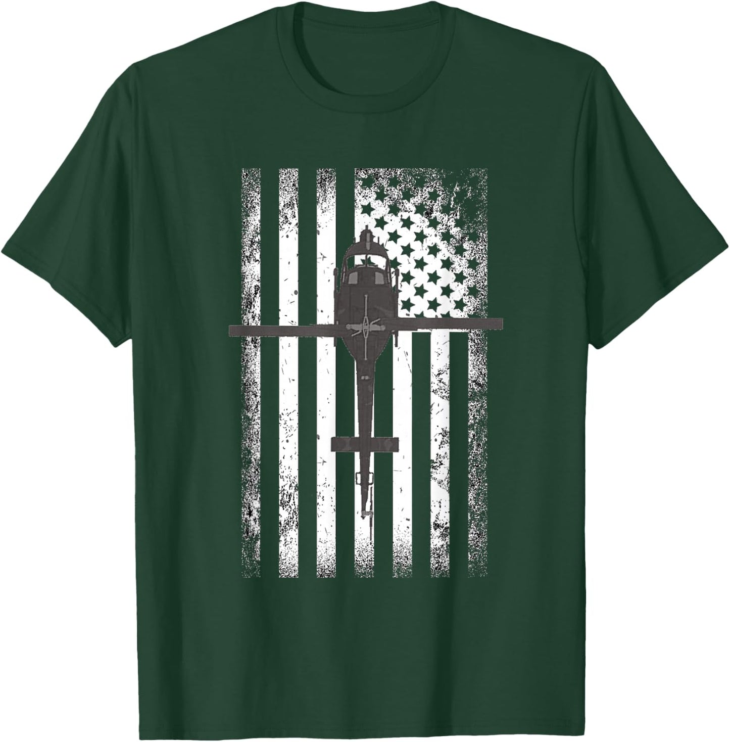 UH-1 Huey Military Helicopter American Flag T-Shirt - T-Shirt | Forest